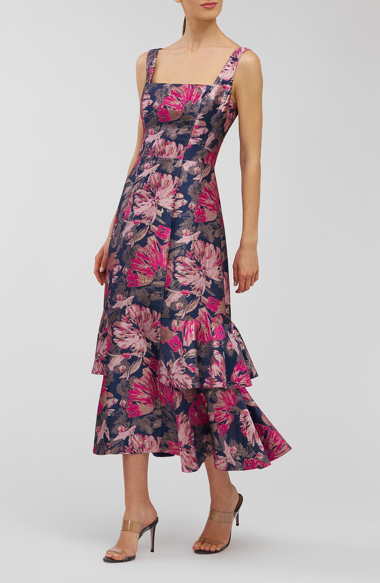 Kay Unger Paige Metallic Floral Jacquard Cocktail Dress, Alternate, color, Blue Opal Multi