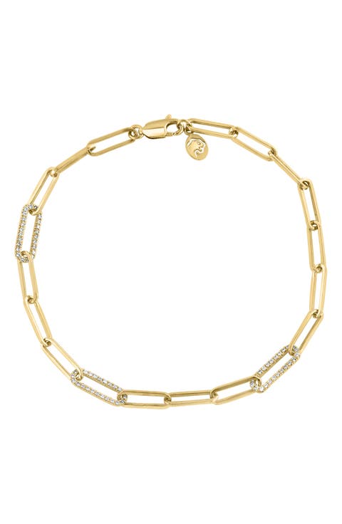 14k Yellow Gold Plated Sterling Silver Diamond Chain Bracelet - 0.28 ctw.