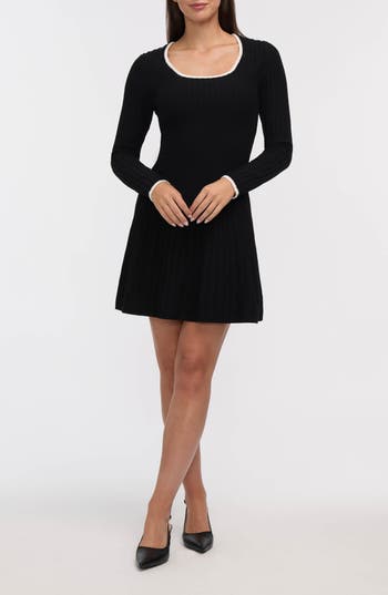 Ellen Tracy Square Neck Sweater Dress In Black