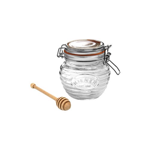 Kilner Honey Pot With Beechwood Dipper, 13.5 Ounce In Transparent