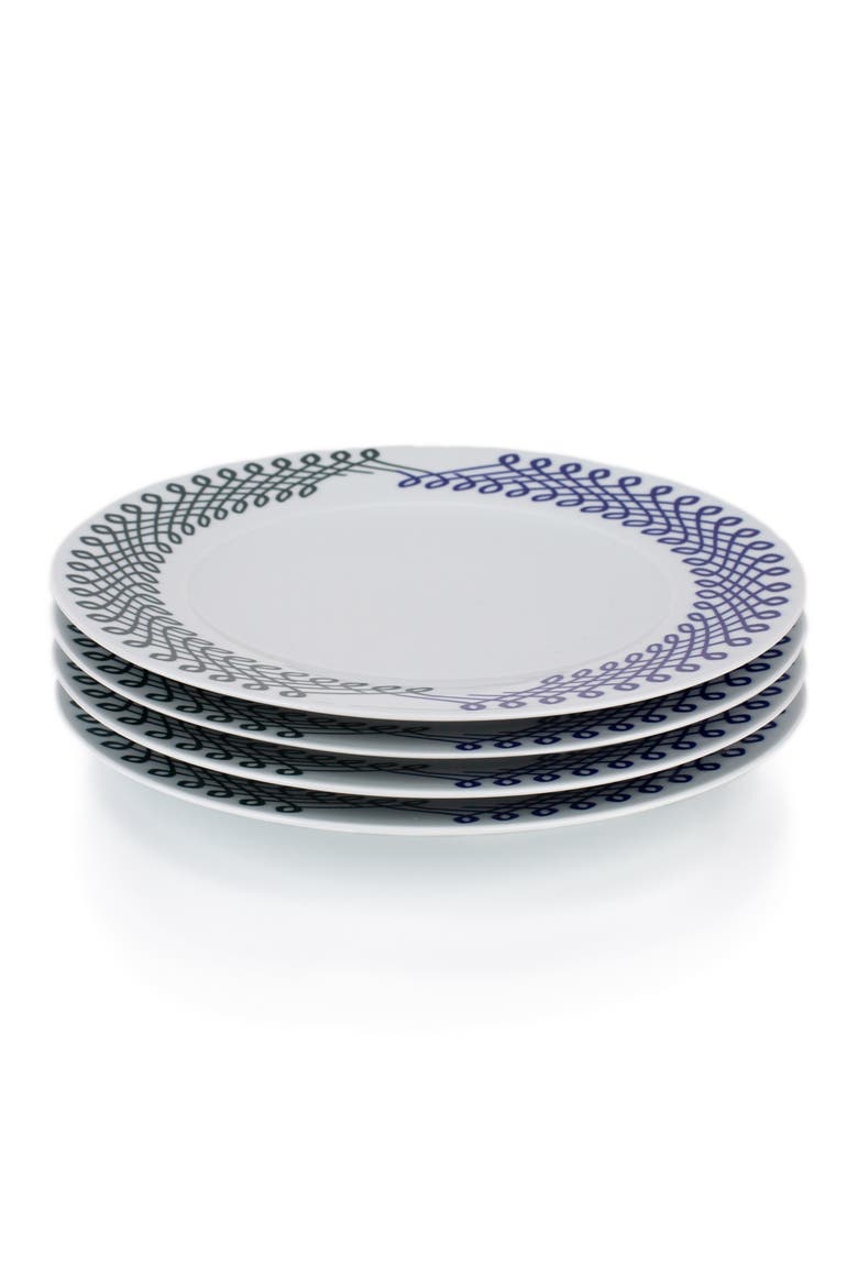 Set of 4 Porcelain Dinner Plates, Alternate, color, BLUE/ GREEN
