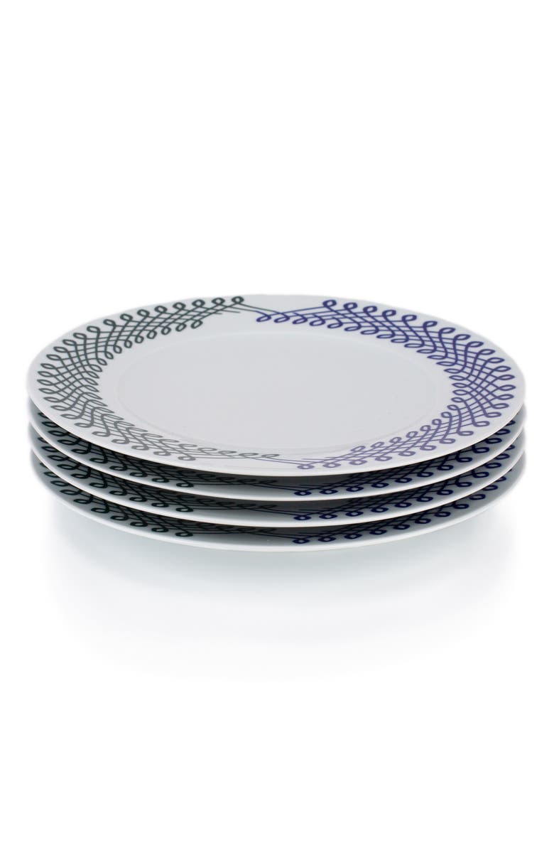 MISETTE Set of 4 Porcelain Dinner Plates, Alternate, color, Blue/ Green