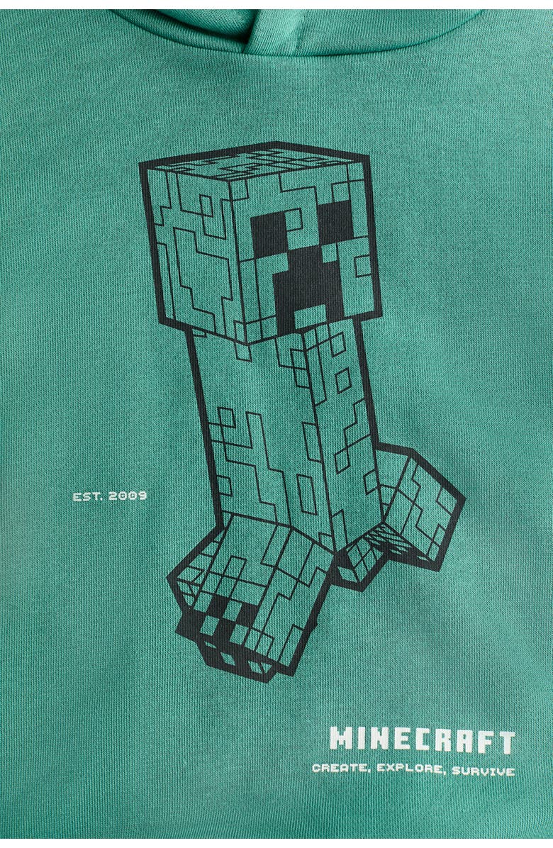H&M Hoodie with printed motif, Alternate, color, Green/Minecraft