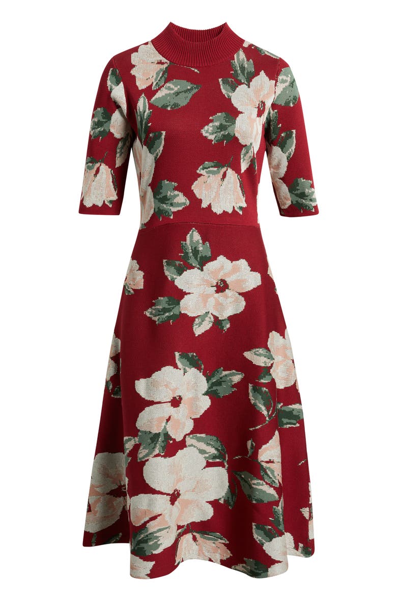Floral Mock Neck Knit Dress, Alternate, color, WINE MULTI