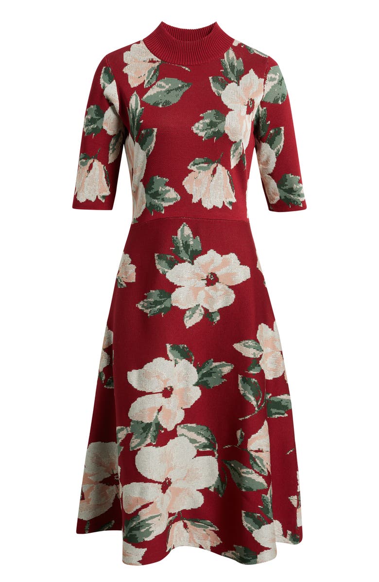 Julia Jordan Floral Mock Neck Knit Dress, Alternate, color, Wine Multi