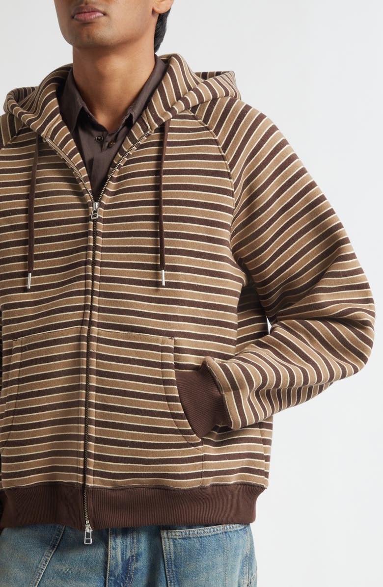 STOCKHOLM SURFBOARD CLUB Ace Stripe Raglan Sleeve Zip Hoodie, Alternate, color, Brown