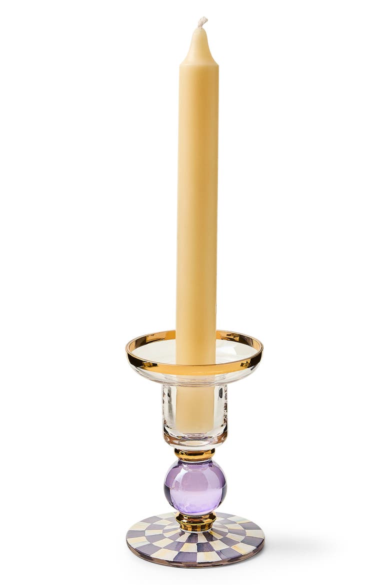 Violet Check Small Glass Candleholder, Alternate, color, VIOLET