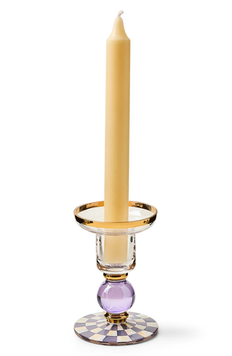 MACKENZIE CHILDS Violet Check Small Glass Candleholder, Alternate, color, Violet