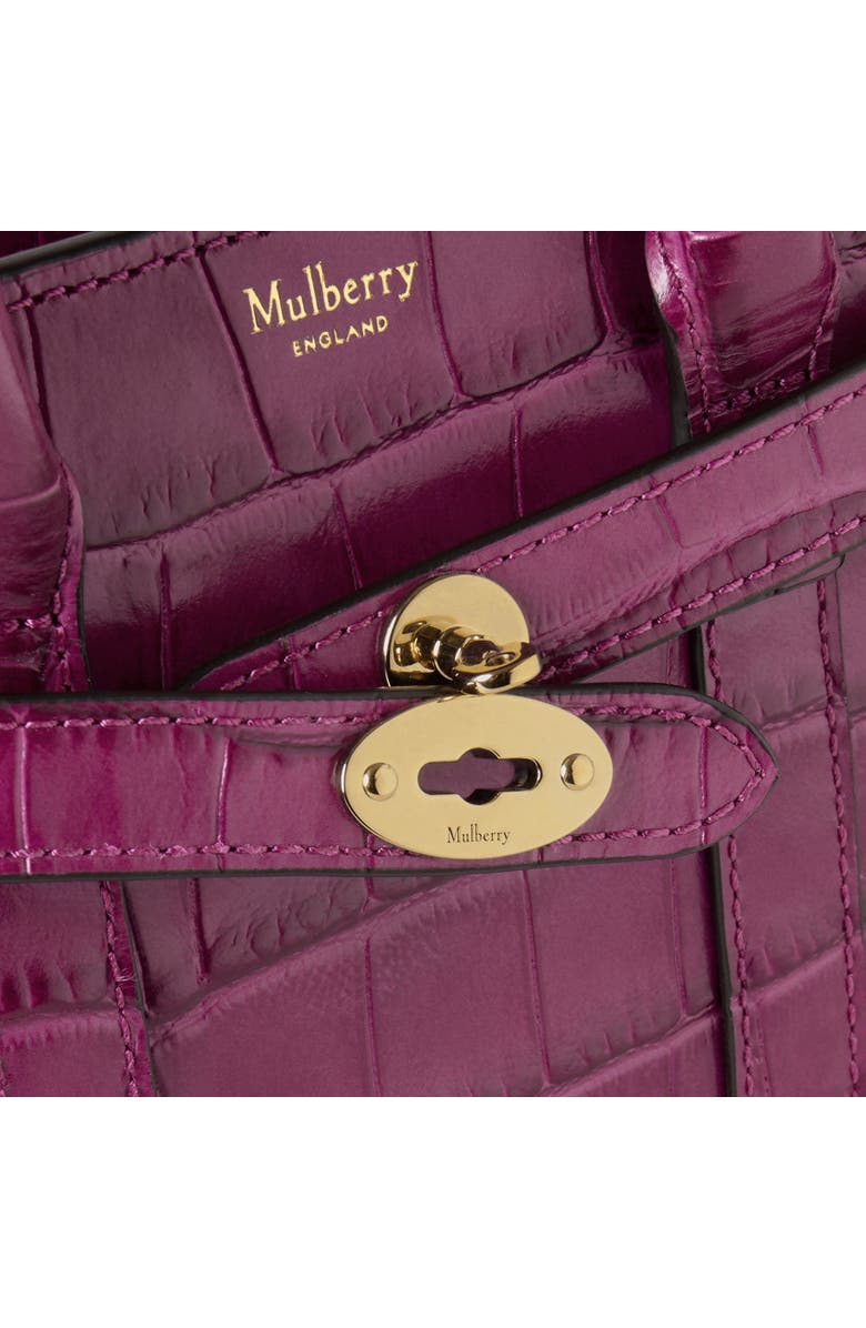 Mulberry Micro Zipped Bayswater Croc Embossed Leather Satchel, Alternate, color, Orchid Bloom