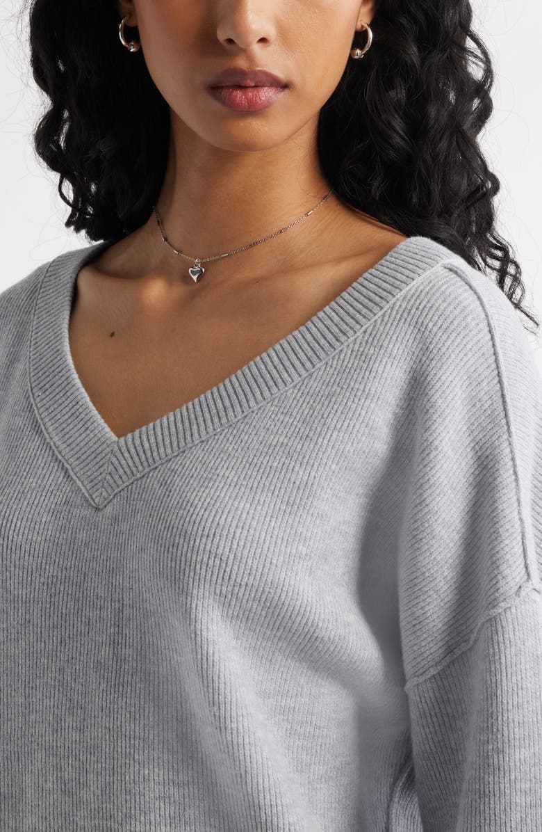 BP. Seamed Oversize V-Neck Rib Sweater, Alternate, color, Grey Soft Heather