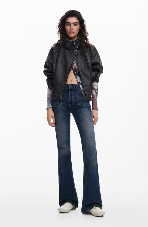 Desigual Lace Up Faux Leather Moto Jacket In Black