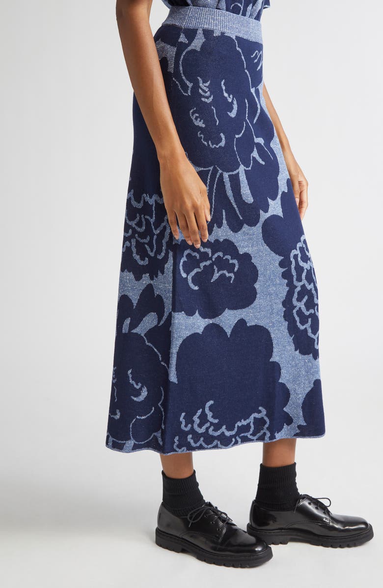 Marimekko Sivellys Pioni Linen Blend Sweater Skirt, Alternate, color, Dark Blue