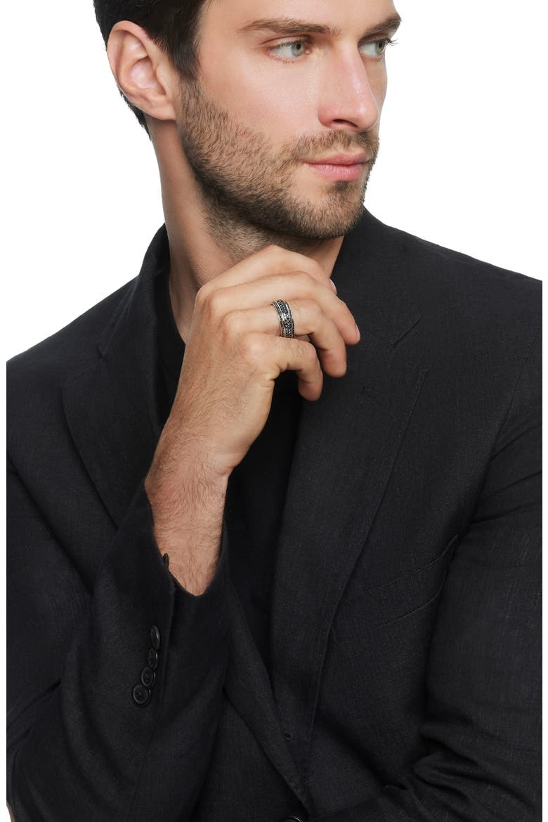 Men's Beveled Band Ring with Pavé Black Diamonds, Alternate, color, WHITE GOLD/ BLACK DIAMOND