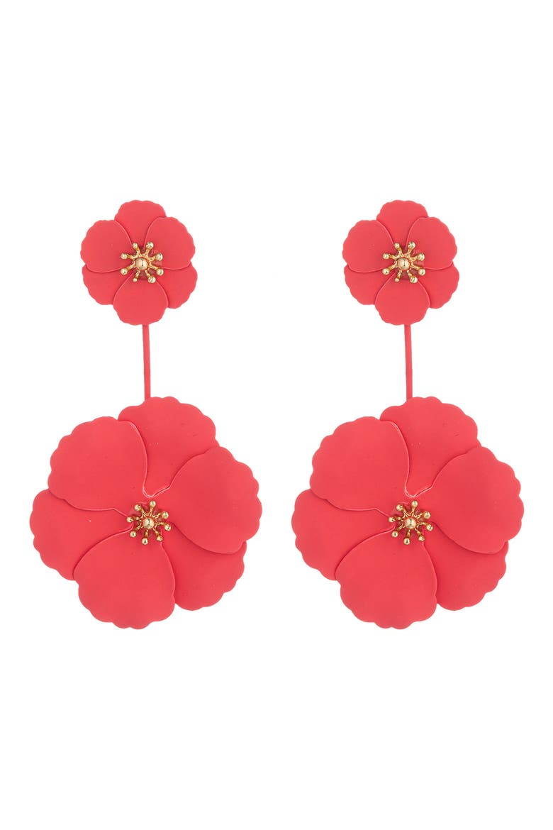 Daisy Floral Drop Earrings, Main, color, RED