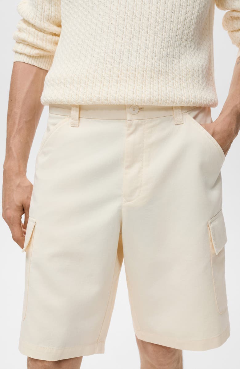 MANGO Cotton Blend Bermuda Cargo Shorts, Alternate, color, Ecru
