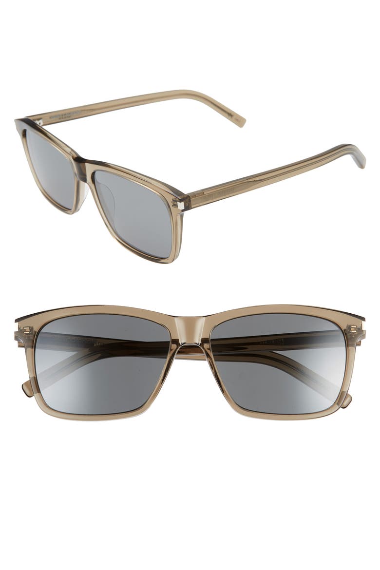 57mm Rectangle Sunglasses, Main, color, DARK MUD/ SILVER