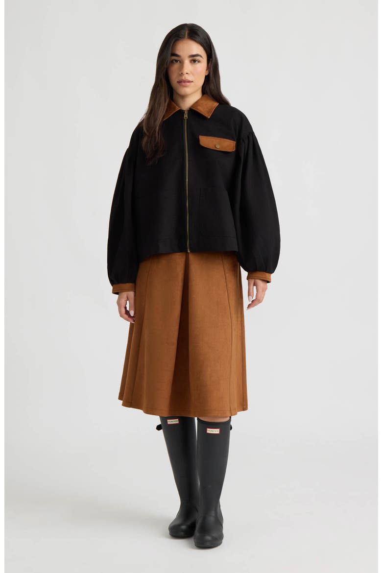 Zip Front Jacket with Bubble Sleeves, Alternate, color, BLACK