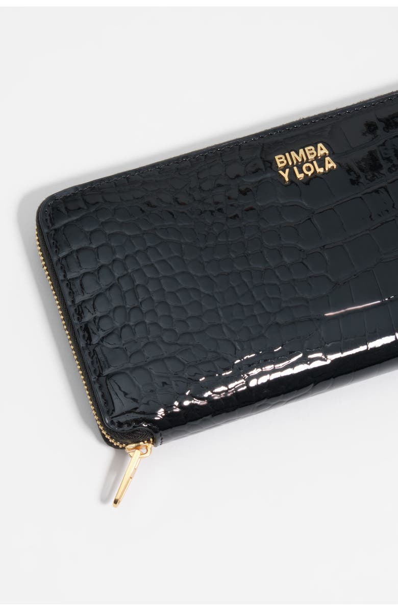Bimba y Lola Embossed Leather Wallet, Alternate, color, Black