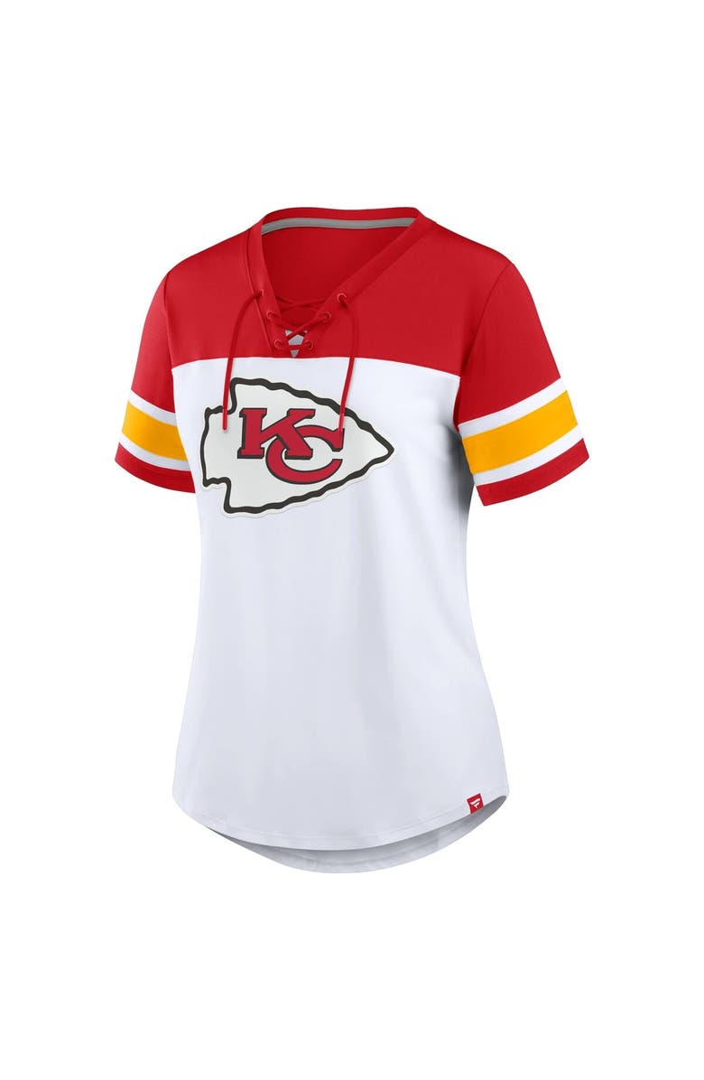 FANATICS Women's Fanatics White/Red Kansas City Chiefs Athena Lace-Up V-Neck T-Shirt, Alternate, color, White