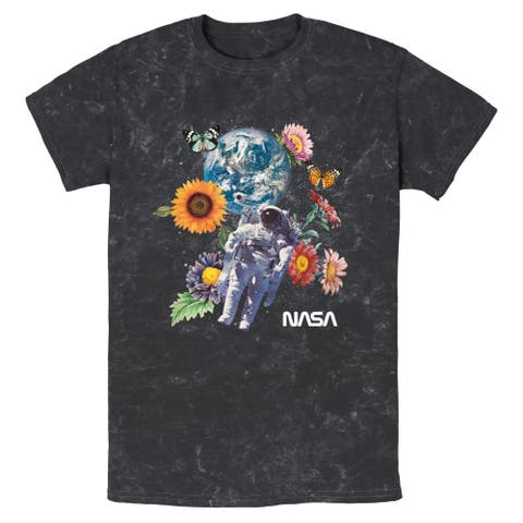 Mens NASA Floral Astronaut in Space T Shirt