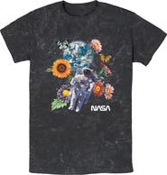 NASA Mens NASA Floral Astronaut in Space T Shirt