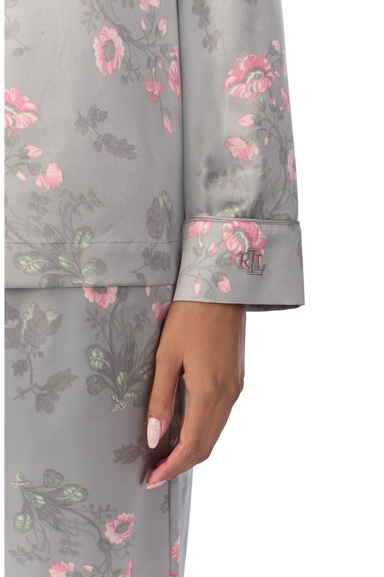 Floral Notch Collar Pajamas, Alternate, color, GREY PRT