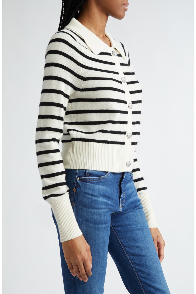 Cheshire Cashmere Cardigan Sweater, Alternate, color, OFF WHITE BLACK
