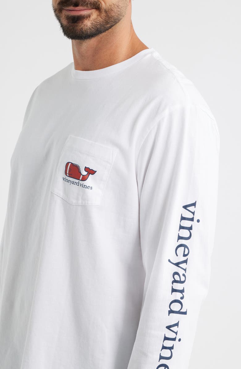 vineyard vines Textured Football Long Sleeve Pocket T-Shirt, Alternate, color, White Cap