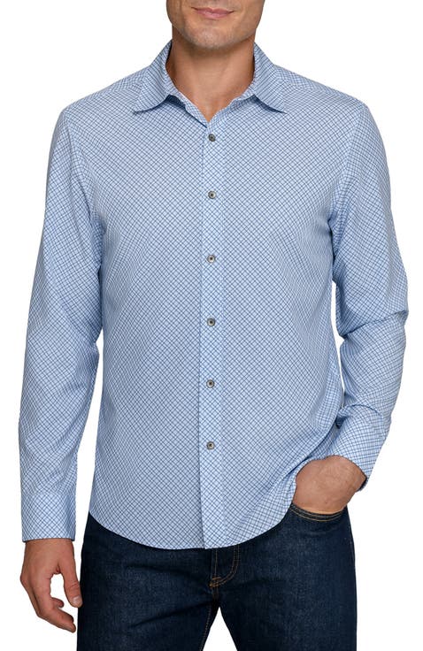 Slim Fit Geometric Print Performance Button-Up Shirt