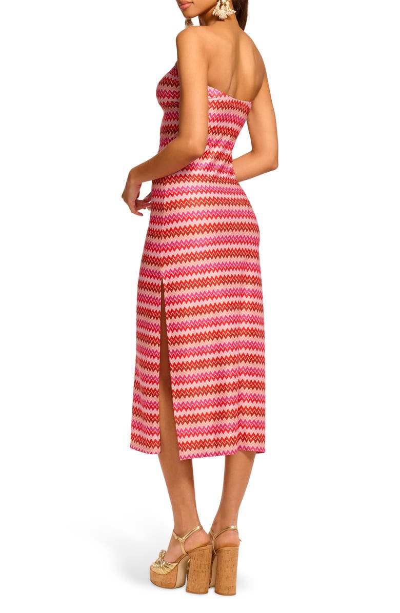 Ramy Brook Nava Chevron Strapless Midi Dress, Alternate, color, Flame Chevron