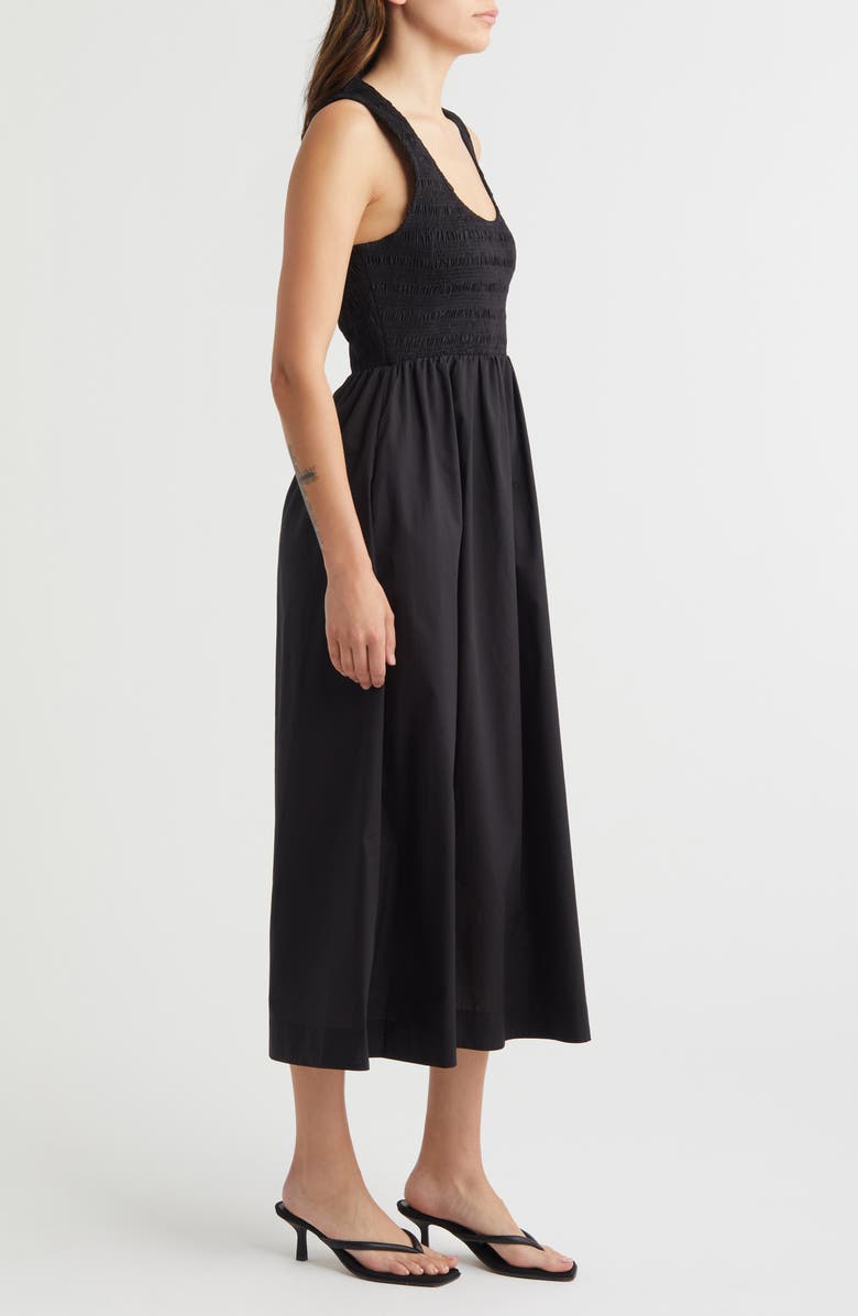 Faithfull the Brand Matera Smock Bodice Sleeveless Organic Cotton Midi Dress, Alternate, color, Black