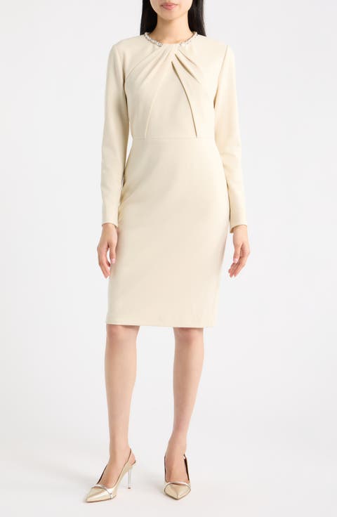 Embellished Twist Neck Long Sleeve Dress