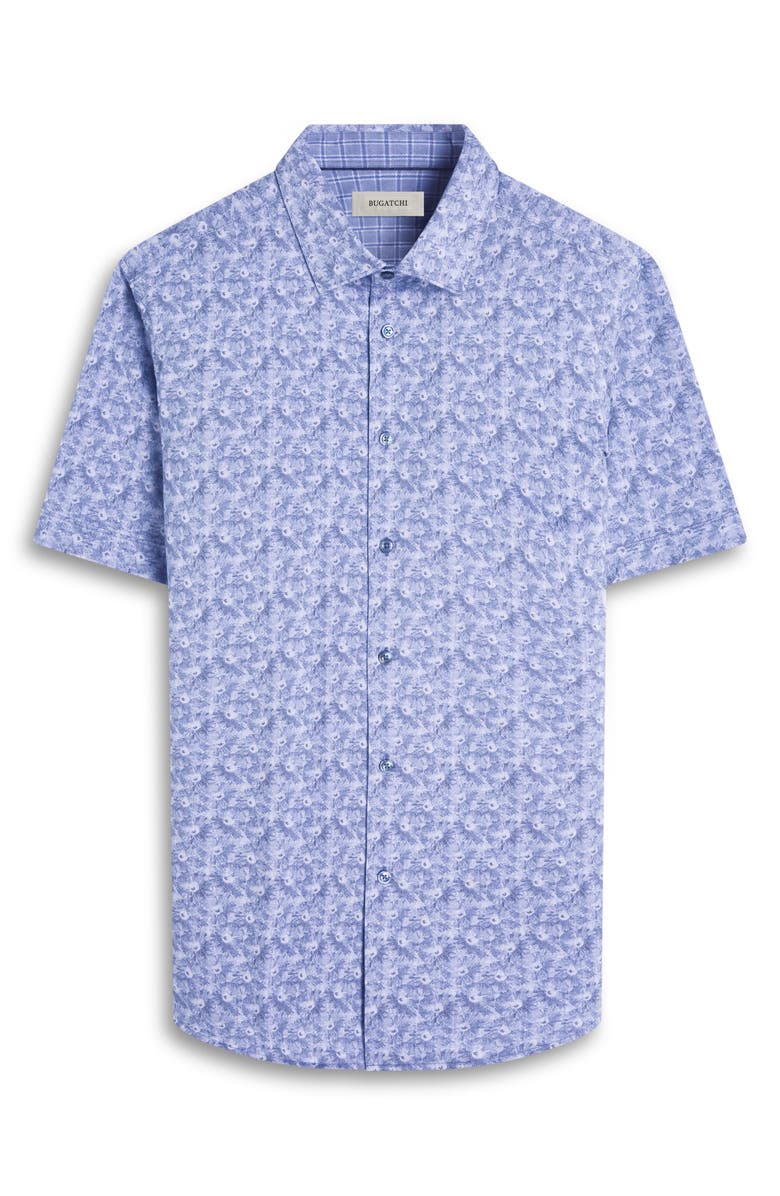 Bugatchi Myron OoohCotton<sup>®</sup> Short Sleeve Floral Button-Up Shirt, Alternate, color, Steel