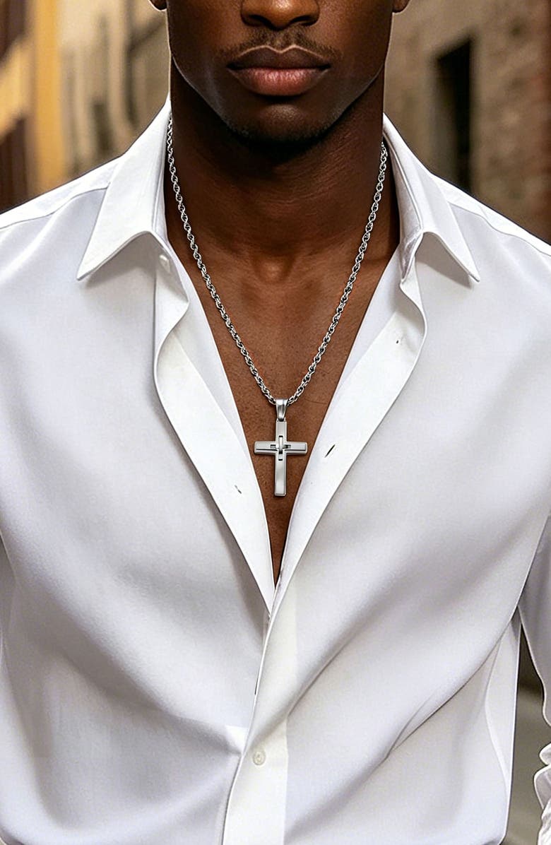 EDFORCE Men's Cross Pendant Necklace, Alternate, color, Silver