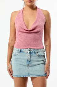 PacSun Athena Cowl Halter Neck Metallic Knit Top