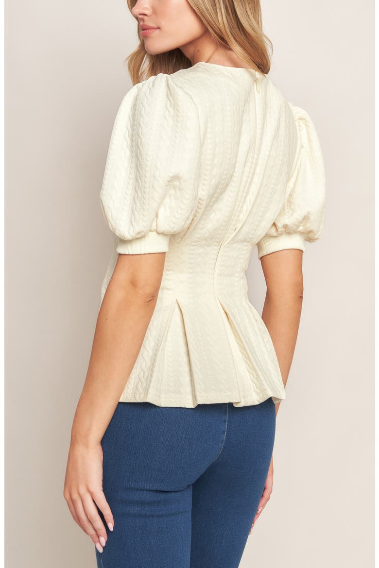 Puff Sleeve Textured Peplum Top, Alternate, color, CREAM