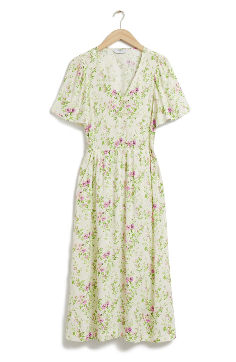 & Other Stories Floral Flutter Sleeve Dress, Main, color, White