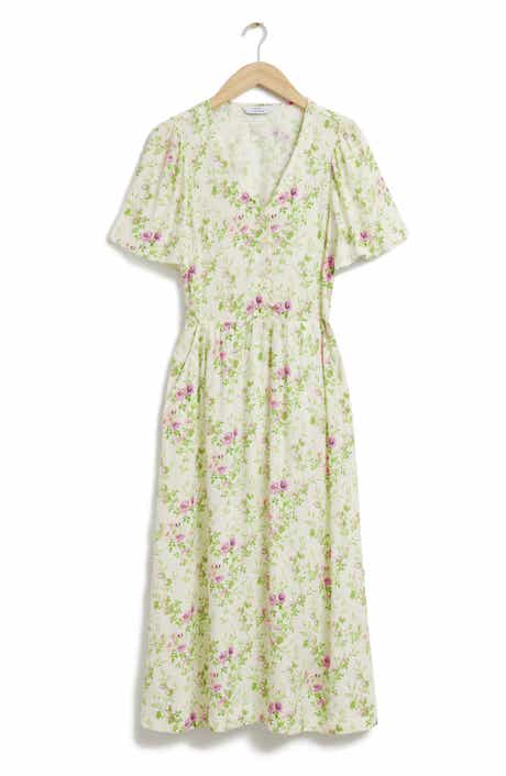 & Other Stories Floral Flutter Sleeve Dress