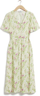 & Other Stories Floral Flutter Sleeve Dress
