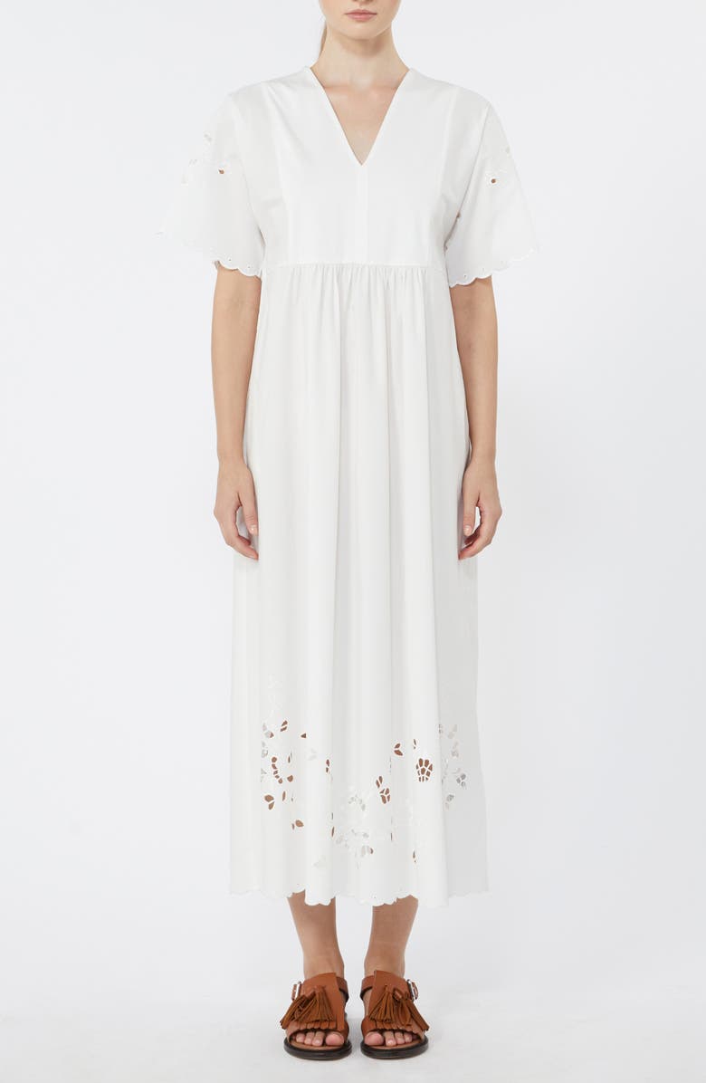 Weekend Max Mara Tartufo Scalloped Eyelet Cotton Poplin Dress, Main, color, White