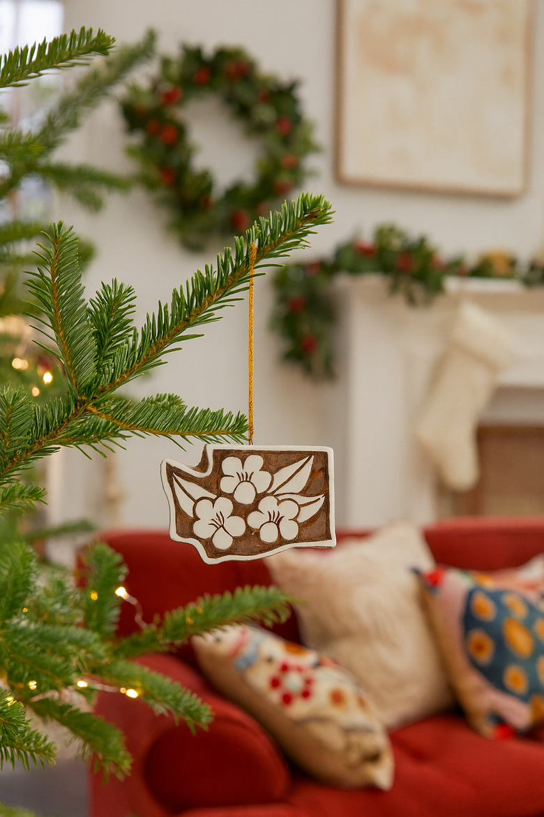 Washington State Rhododendron Ornament, Alternate, color, Natural