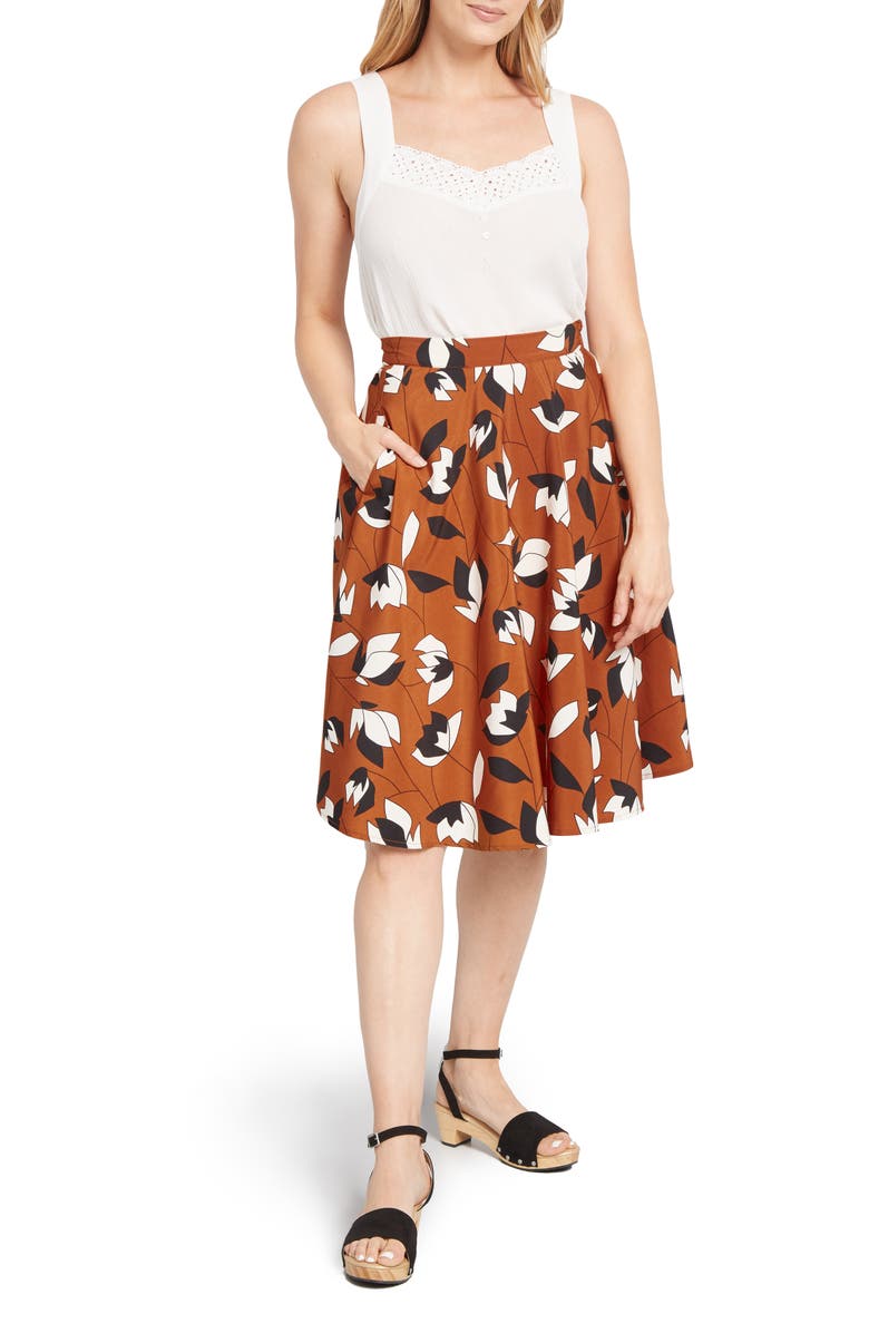 ModCloth Floral Print Circle Skirt, Alternate, color, 