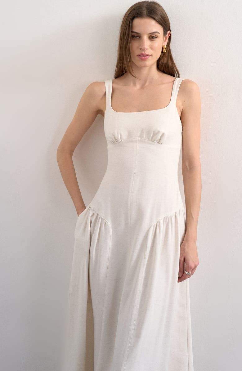 Topshop Gathered Fit & Flare Maxi Dress, Alternate, color, Natural