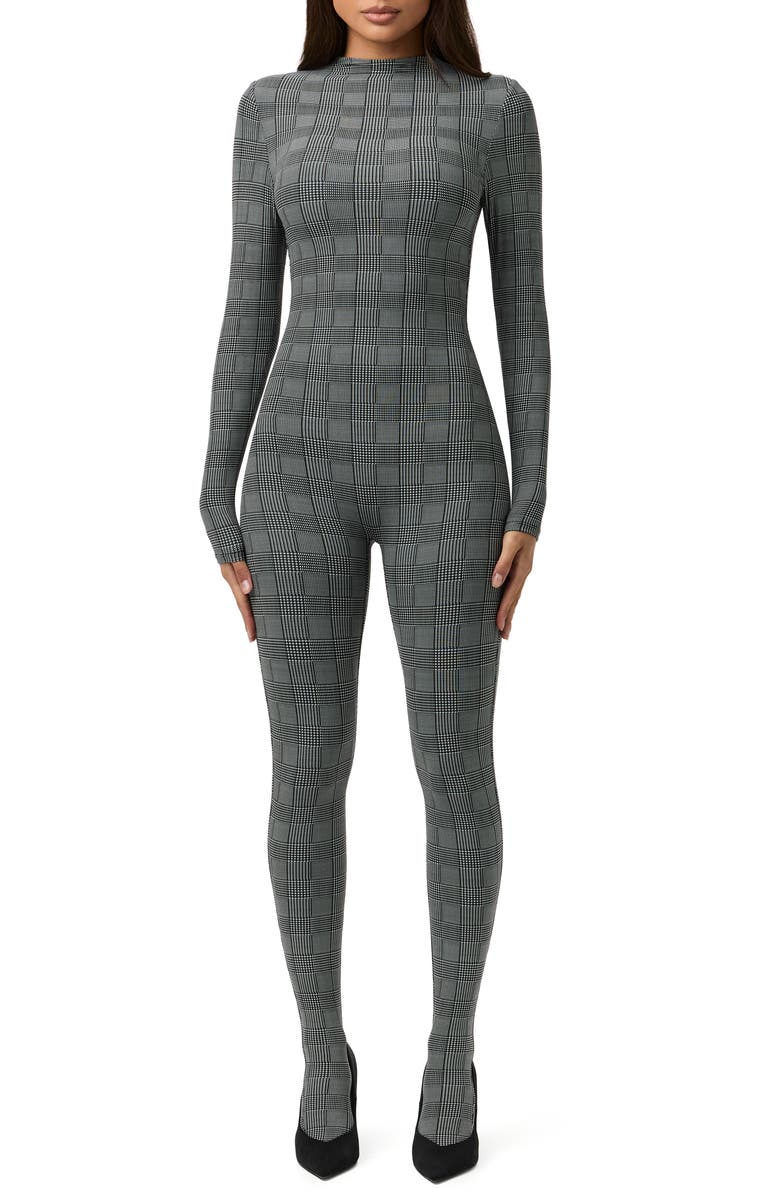 Naked Wardrobe Animal Print Closed Toe Jumpsuit, Main, color, Houndstooth Plaid