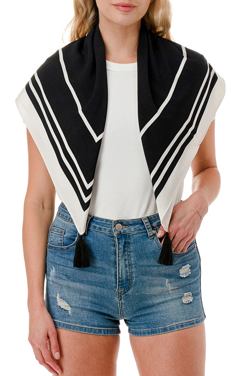 Nicole Miller Tassel Corner Scarf, Main, color, Black