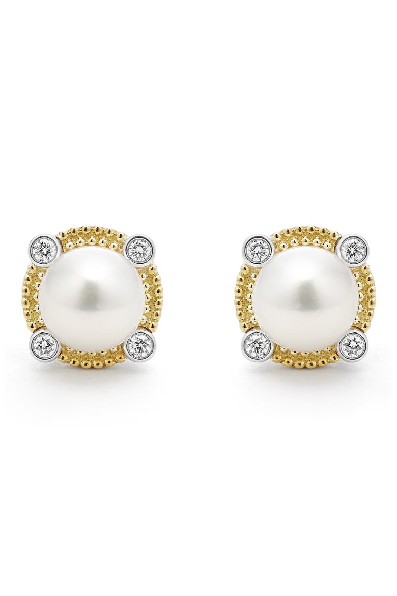 Luna Pearl & Diamond Stud Earrings, Alternate, color, SILVER