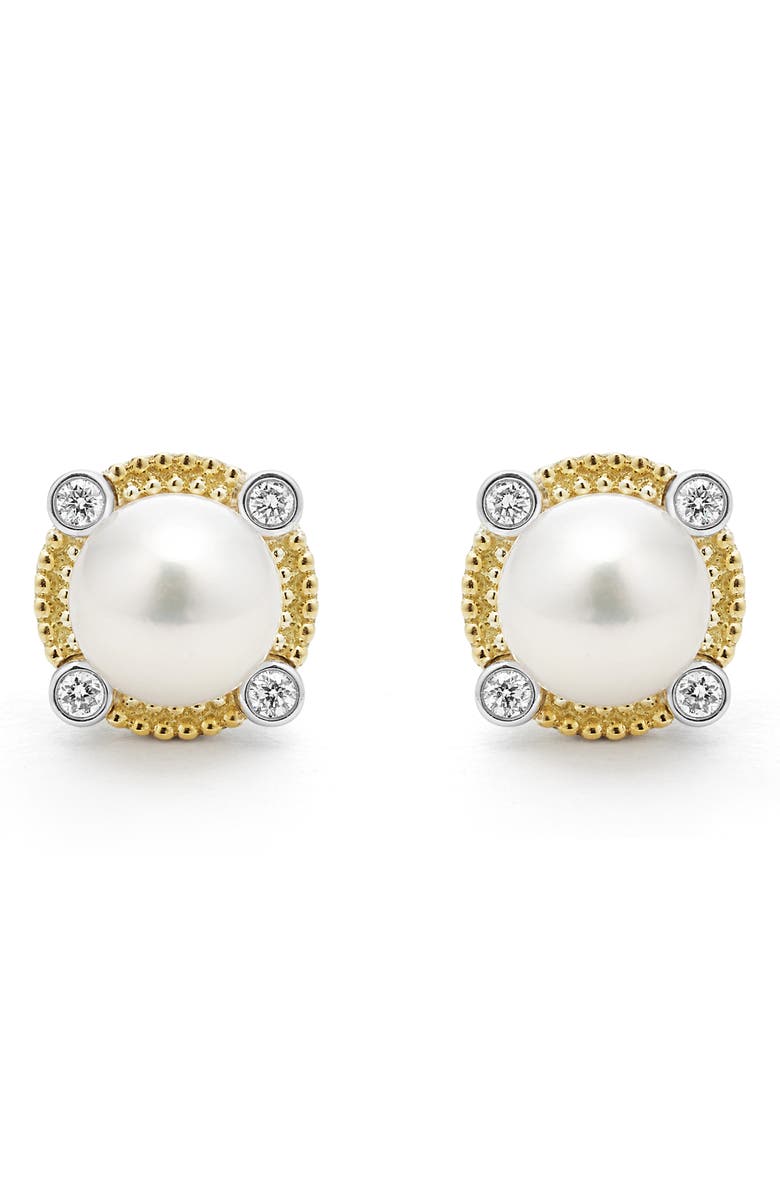 LAGOS Luna Pearl & Diamond Stud Earrings, Alternate, color, Silver