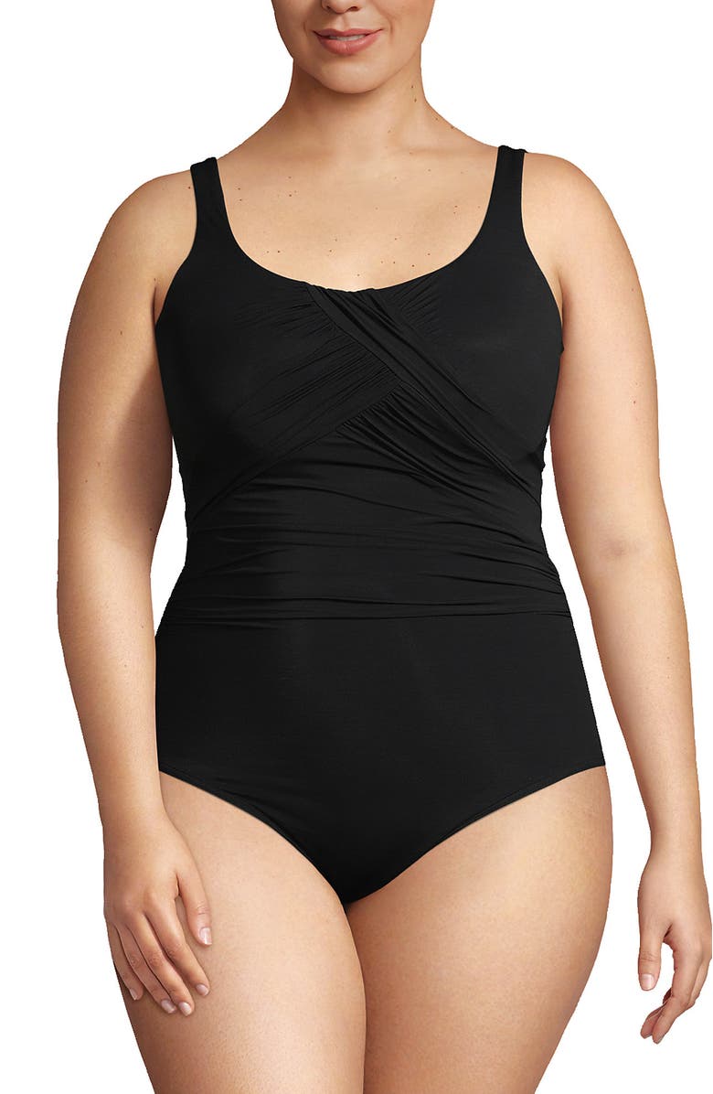 Lands' End SlenderSuit Carmela One Piece Swimsuit, Main, color, Black