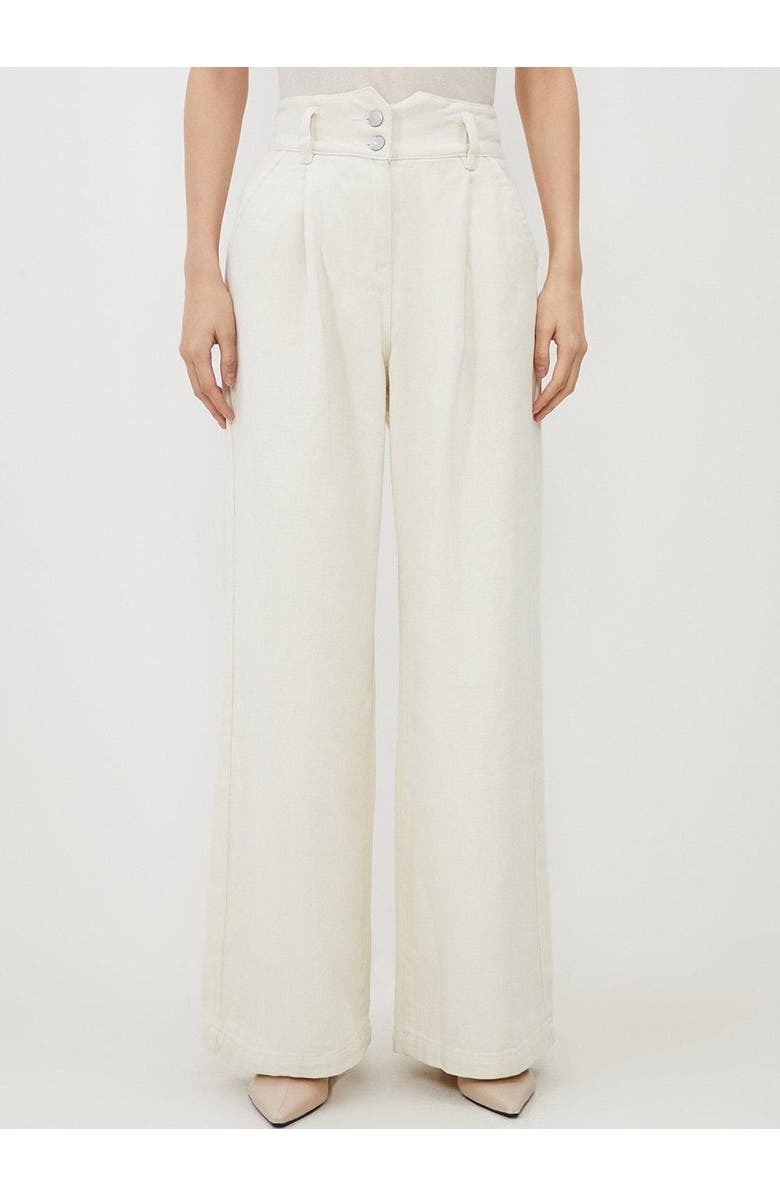 Karen Millen High Waisted Denim Wide Leg Jeans, Alternate, color, Cream