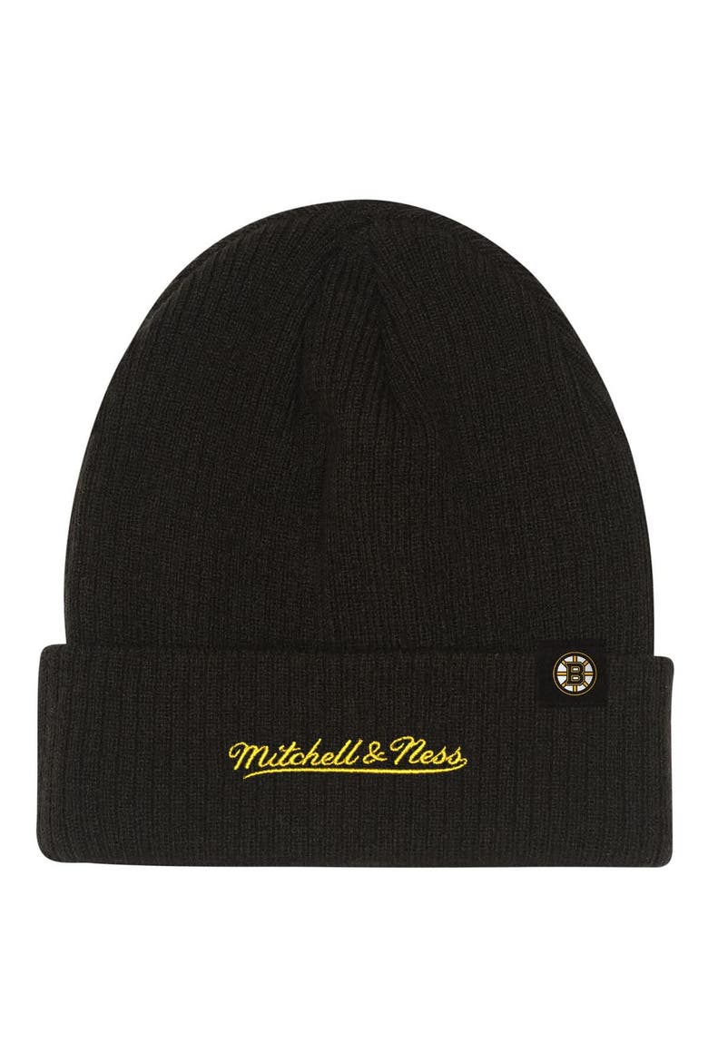Youth Mitchell & Ness  Black Boston Bruins Neon Line Lights Cuffed Knit Hat, Alternate, color, Black